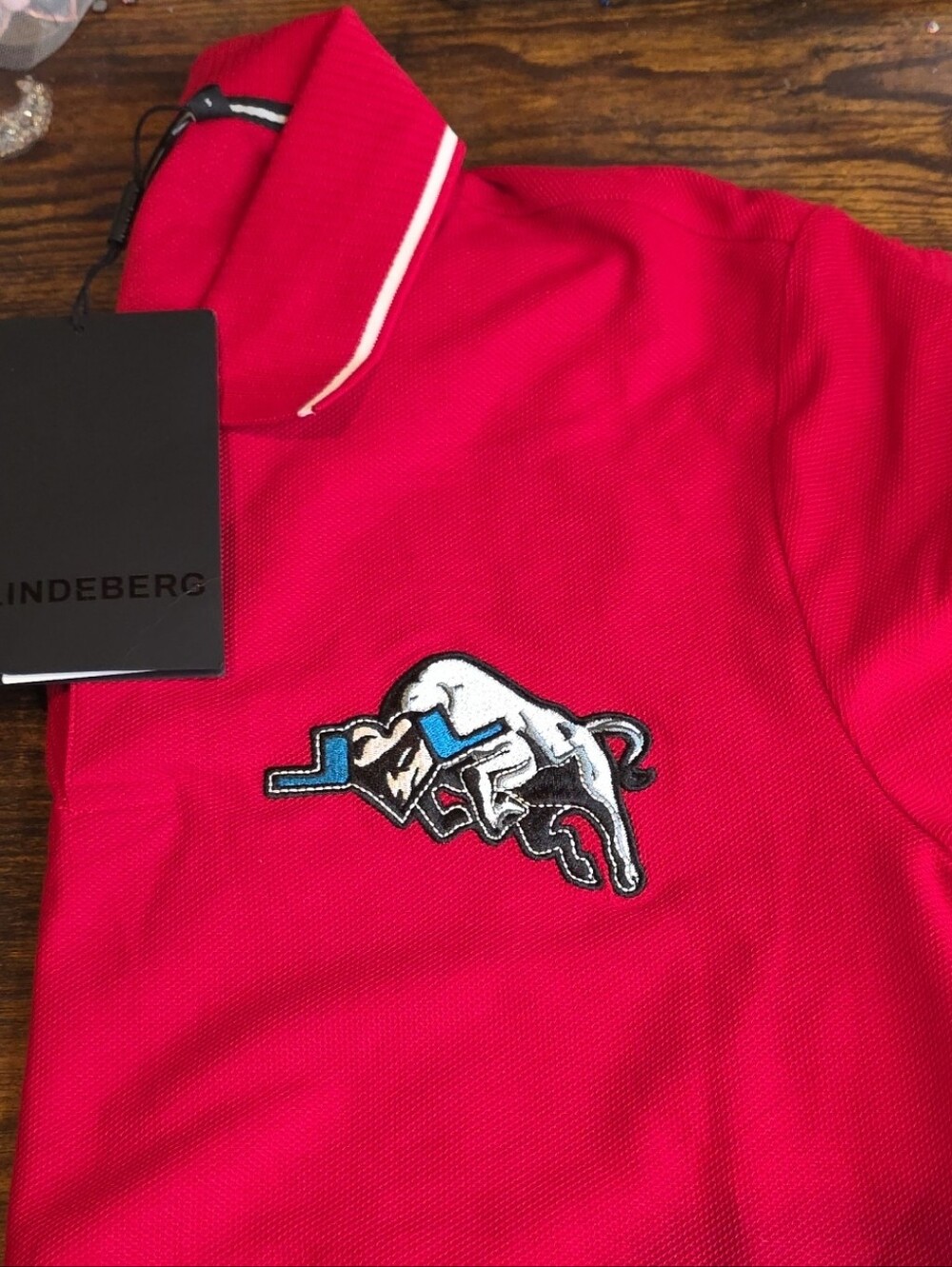 J.Lindeberg Red Kids Polo with Embroidered Bull Logo